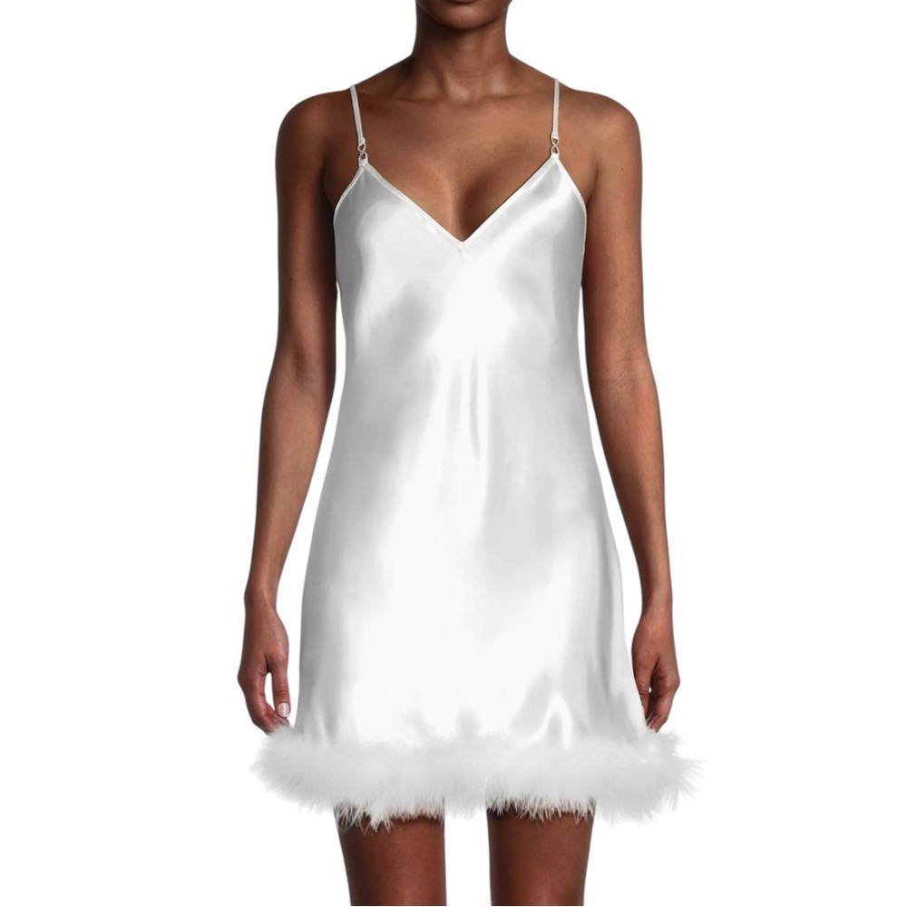 Elegant Ivory Satin Chemise with Pinfeather Hem